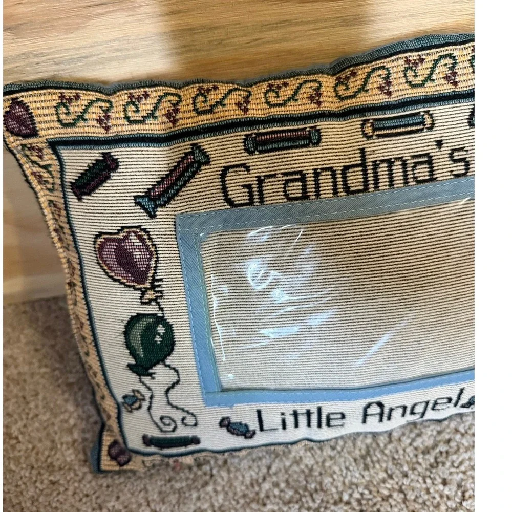 Vintage Woven Photo Frame Pillow Nursery Baby Keepsake Grandma